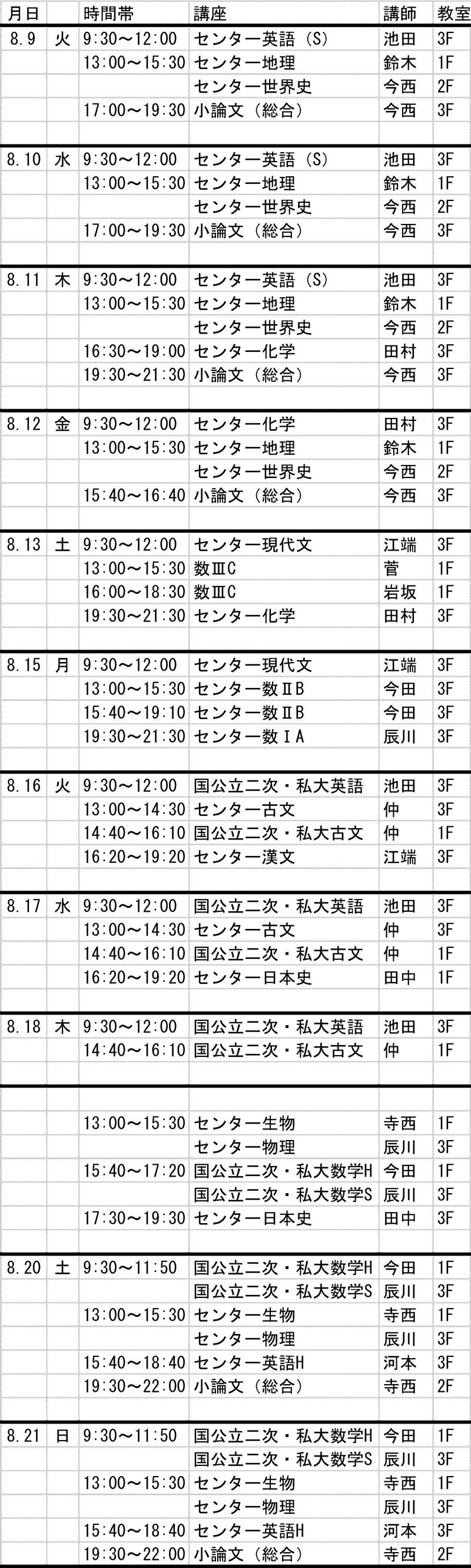 Timetable