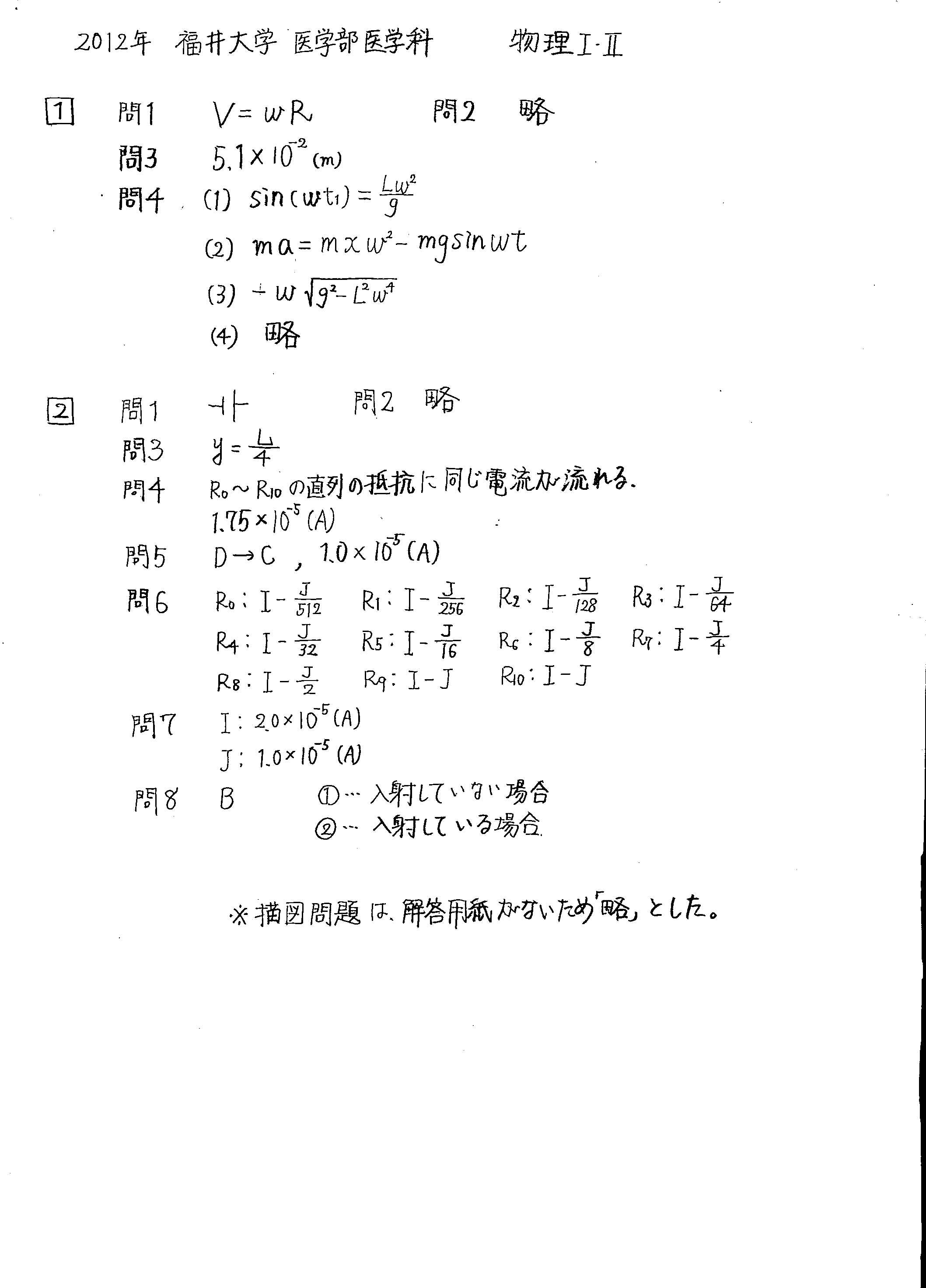 福井の予備校Withウィズ: 【解答速報】2012年度前期 福井大学医学部「物理」＜jpg＞